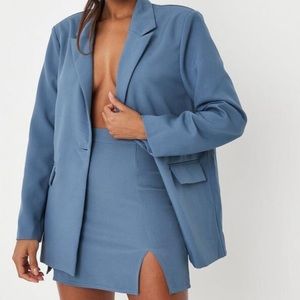 Missguided Blue Tailored Blazer and Double Split Mini Skirt